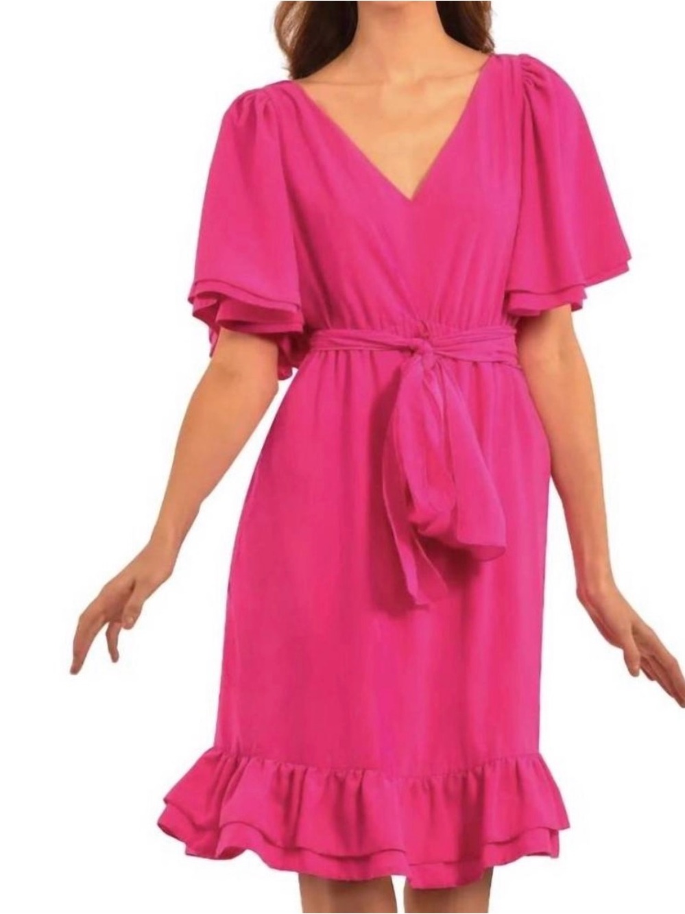 Gretchen Scott Designs Hot Pink V-Neck Tie Waist Melody Dress